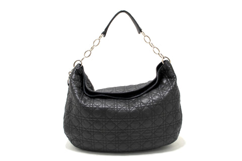 Christian Dior Black Lady Dior Cannage Quilted Lambskin Soft Medium Hobo Bag