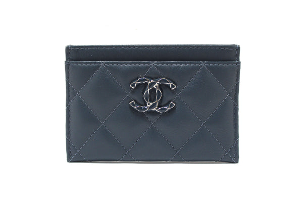 Chanel Blue Quilted Lambskin Leather Card Holder