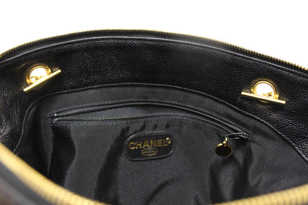 Chanel Vintage Black Quilted Caviar Front Pocket Shoulder Bag