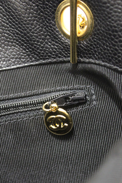 Chanel Vintage Black Quilted Caviar Front Pocket Shoulder Bag