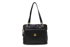 Chanel Vintage Black Quilted Caviar Front Pocket Shoulder Bag