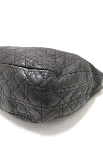 Christian Dior Black Lady Dior Cannage Quilted Lambskin Soft Medium Hobo Bag