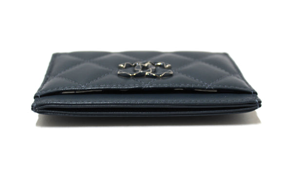 Chanel Blue Quilted Lambskin Leather Card Holder