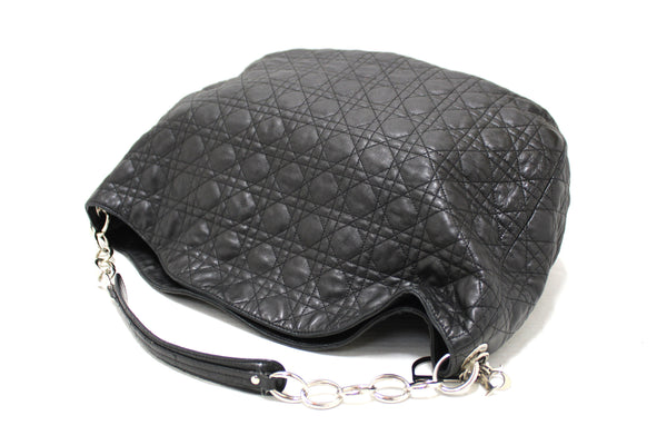 Christian Dior Black Lady Dior Cannage Quilted Lambskin Soft Medium Hobo Bag