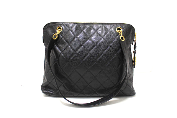 Chanel Vintage Black Quilted Caviar Front Pocket Shoulder Bag
