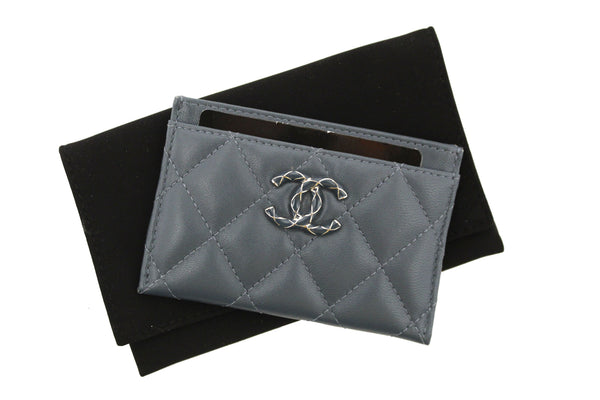 Chanel Blue Quilted Lambskin Leather Card Holder