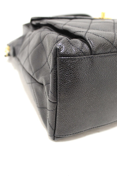 Chanel Vintage Black Quilted Caviar Front Pocket Shoulder Bag