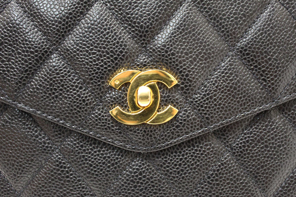 Chanel Vintage Black Quilted Caviar Front Pocket Shoulder Bag