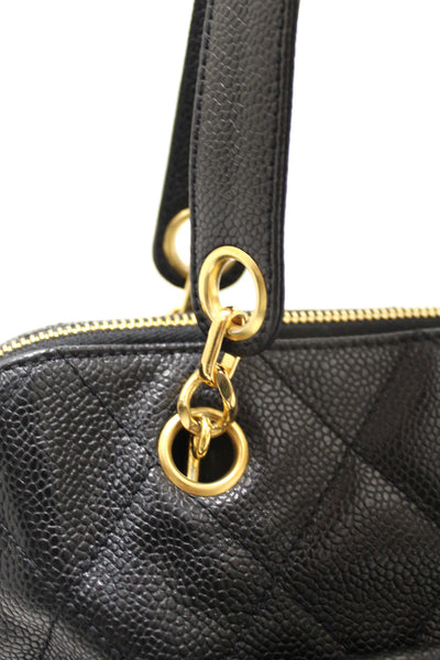 Chanel Vintage Black Quilted Caviar Front Pocket Shoulder Bag