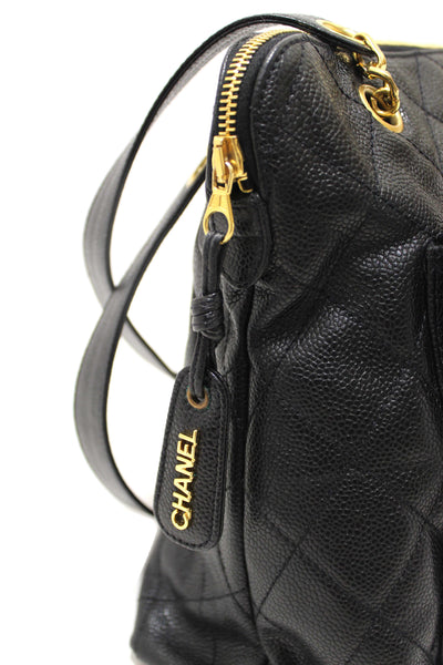 Chanel Vintage Black Quilted Caviar Front Pocket Shoulder Bag