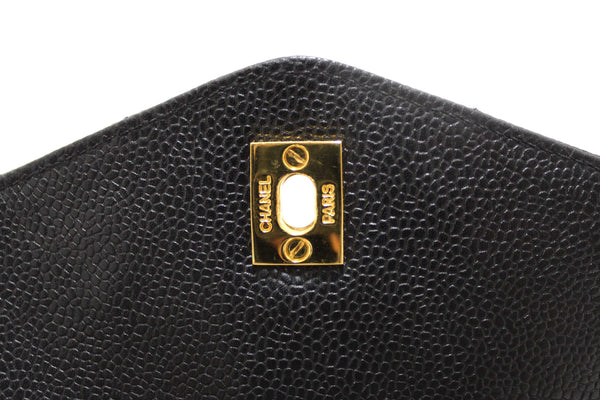 Chanel Vintage Black Quilted Caviar Front Pocket Shoulder Bag