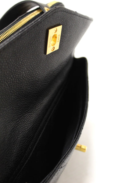 Chanel Vintage Black Quilted Caviar Front Pocket Shoulder Bag