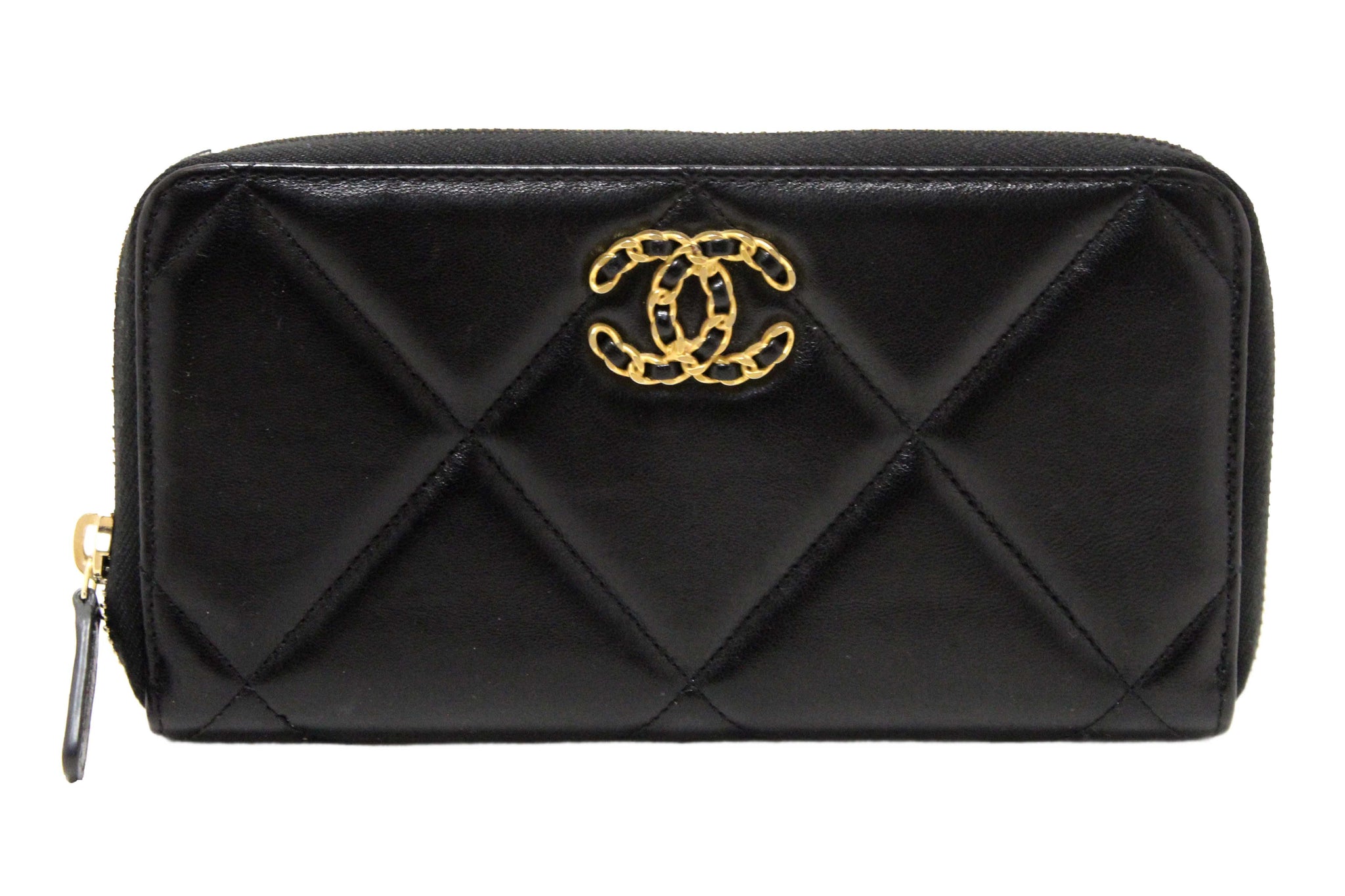 Chanel 19 Black Quilted Lambskin Leather Long Zip Around Wallet
