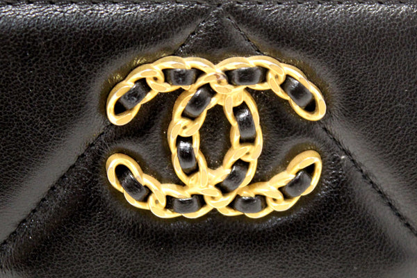 Chanel 19 Black Quilted Lambskin Leather Long Zip Around Wallet