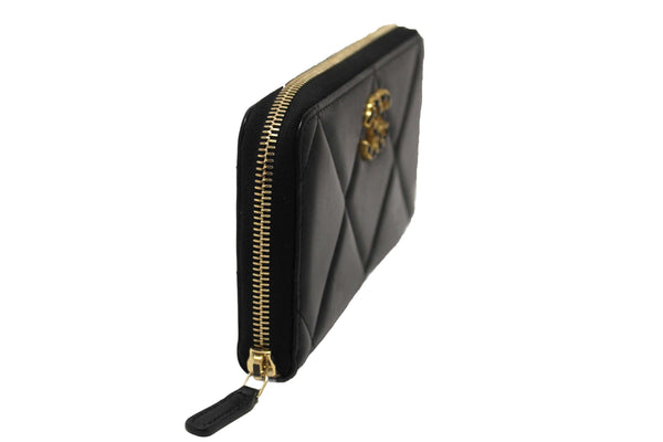 Chanel 19 Black Quilted Lambskin Leather Long Zip Around Wallet