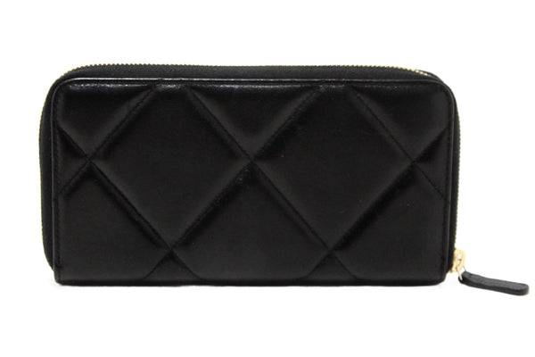 Chanel 19 Black Quilted Lambskin Leather Long Zip Around Wallet