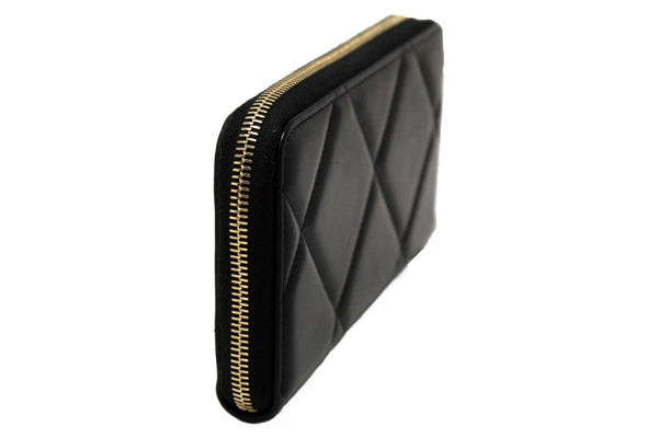 Chanel 19 Black Quilted Lambskin Leather Long Zip Around Wallet