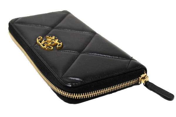 Chanel 19 Black Quilted Lambskin Leather Long Zip Around Wallet