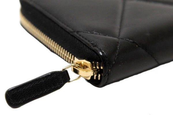 Chanel 19 Black Quilted Lambskin Leather Long Zip Around Wallet