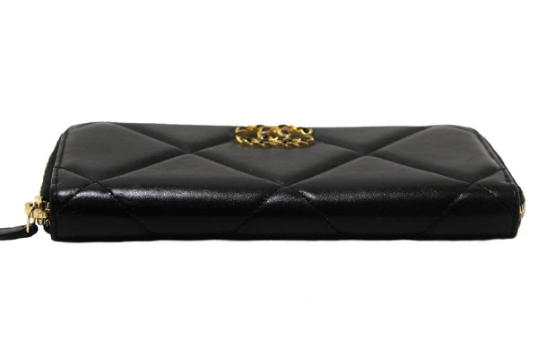 Chanel 19 Black Quilted Lambskin Leather Long Zip Around Wallet