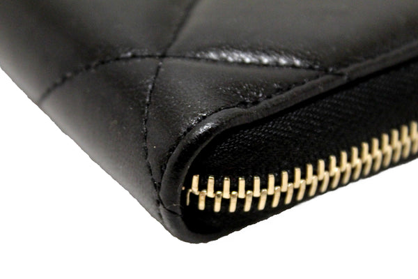 Chanel 19 Black Quilted Lambskin Leather Long Zip Around Wallet