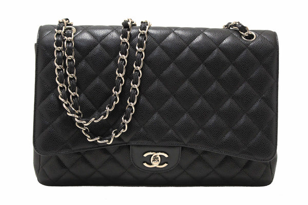 Chanel Classic Black Single Flap Caviar Leather Maxi Chain Shoulder Bag