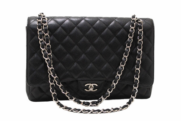 Chanel Classic Black Single Flap Caviar Leather Maxi Chain Shoulder Bag