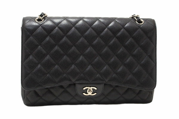 Chanel Classic Black Single Flap Caviar Leather Maxi Chain Shoulder Bag