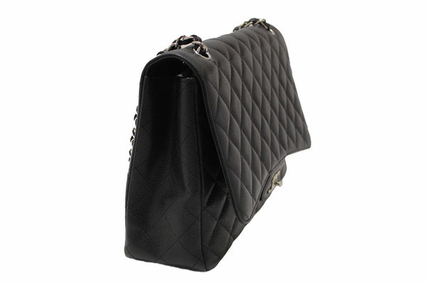 Chanel Classic Black Single Flap Caviar Leather Maxi Chain Shoulder Bag
