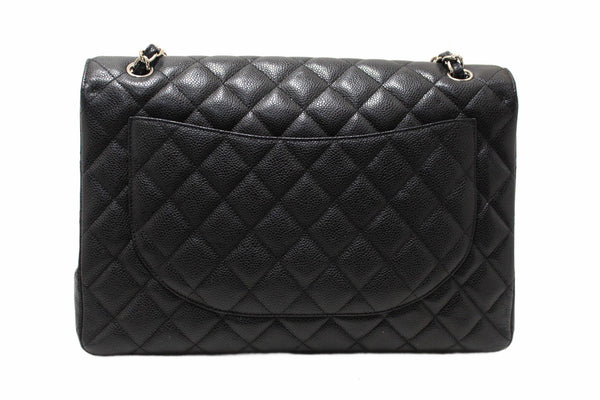 Chanel Classic Black Single Flap Caviar Leather Maxi Chain Shoulder Bag