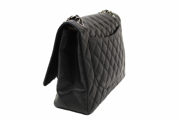 Chanel Classic Black Single Flap Caviar Leather Maxi Chain Shoulder Bag