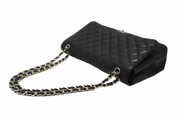 Chanel Classic Black Single Flap Caviar Leather Maxi Chain Shoulder Bag