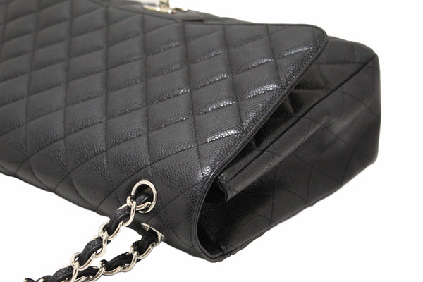 Chanel Classic Black Single Flap Caviar Leather Maxi Chain Shoulder Bag