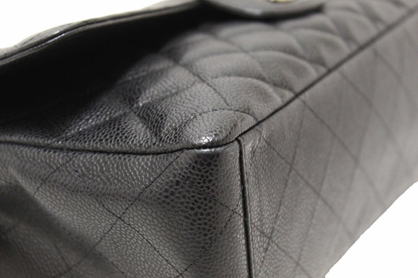 Chanel Classic Black Single Flap Caviar Leather Maxi Chain Shoulder Bag
