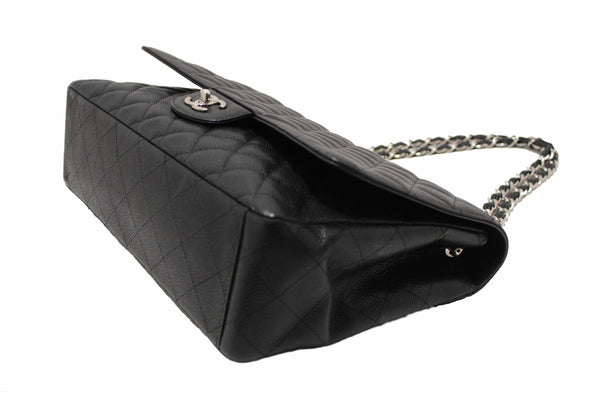 Chanel Classic Black Single Flap Caviar Leather Maxi Chain Shoulder Bag