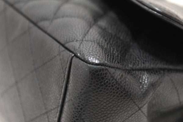 Chanel Classic Black Single Flap Caviar Leather Maxi Chain Shoulder Bag