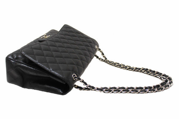 Chanel Classic Black Single Flap Caviar Leather Maxi Chain Shoulder Bag