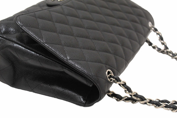 Chanel Classic Black Single Flap Caviar Leather Maxi Chain Shoulder Bag