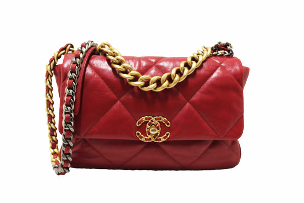 Chanel Red Quilted Lambskin Leather Chanel 19 Large Flap Shoulder Bag
