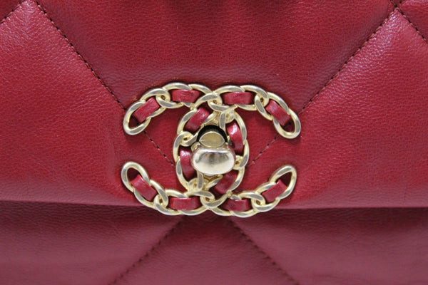 Chanel Red Quilted Lambskin Leather Chanel 19 Large Flap Shoulder Bag