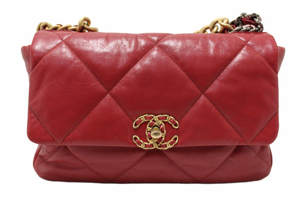 Chanel Red Quilted Lambskin Leather Chanel 19 Large Flap Shoulder Bag