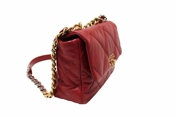 Chanel Red Quilted Lambskin Leather Chanel 19 Large Flap Shoulder Bag