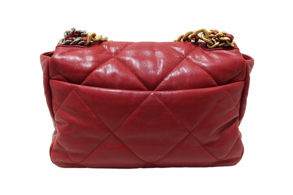 Chanel Red Quilted Lambskin Leather Chanel 19 Large Flap Shoulder Bag