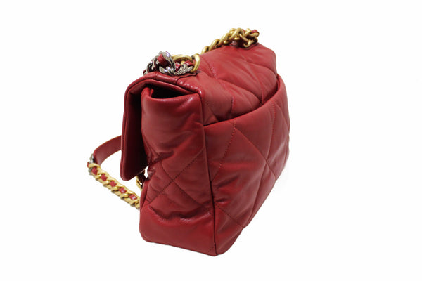 Chanel Red Quilted Lambskin Leather Chanel 19 Large Flap Shoulder Bag