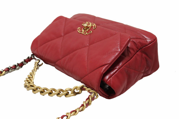 Chanel Red Quilted Lambskin Leather Chanel 19 Large Flap Shoulder Bag