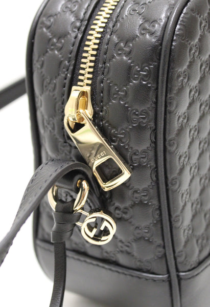 新的黑色Gucci GG微齊西瑪皮革Bree Crossbody Bag