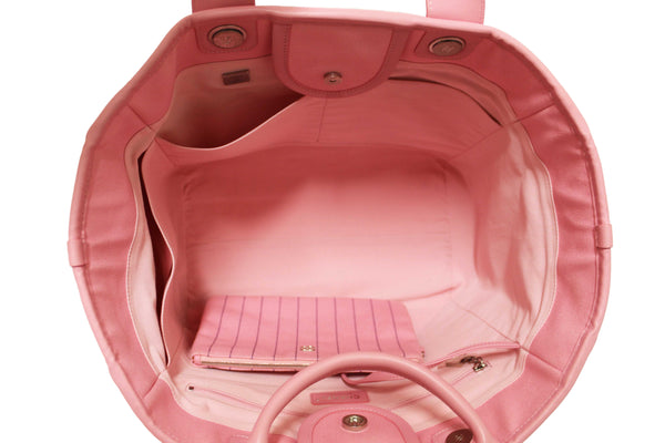 Chanel Pink Pinstripe Canvas Medium Deauville Shopping Tote