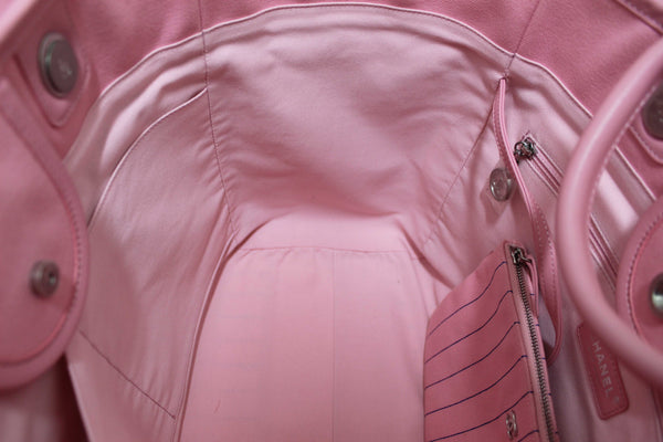 Chanel Pink Pinstripe Canvas Medium Deauville Shopping Tote