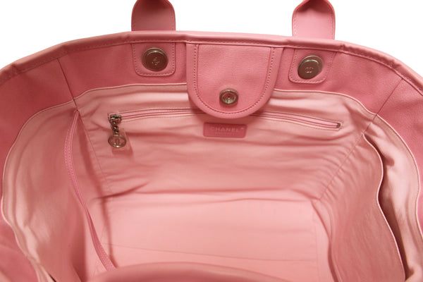 Chanel Pink Pinstripe Canvas Medium Deauville Shopping Tote