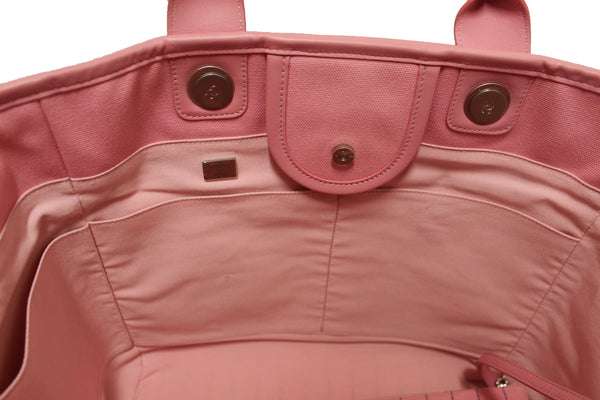 Chanel Pink Pinstripe Canvas Medium Deauville Shopping Tote